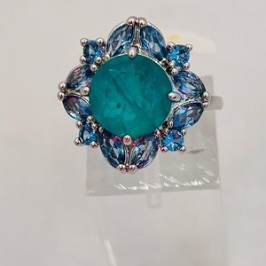 RETRO BOMB PARTY RING NATURAL FUSION EMERALD GREEN QUARTZ RBP3003 SIZE 7